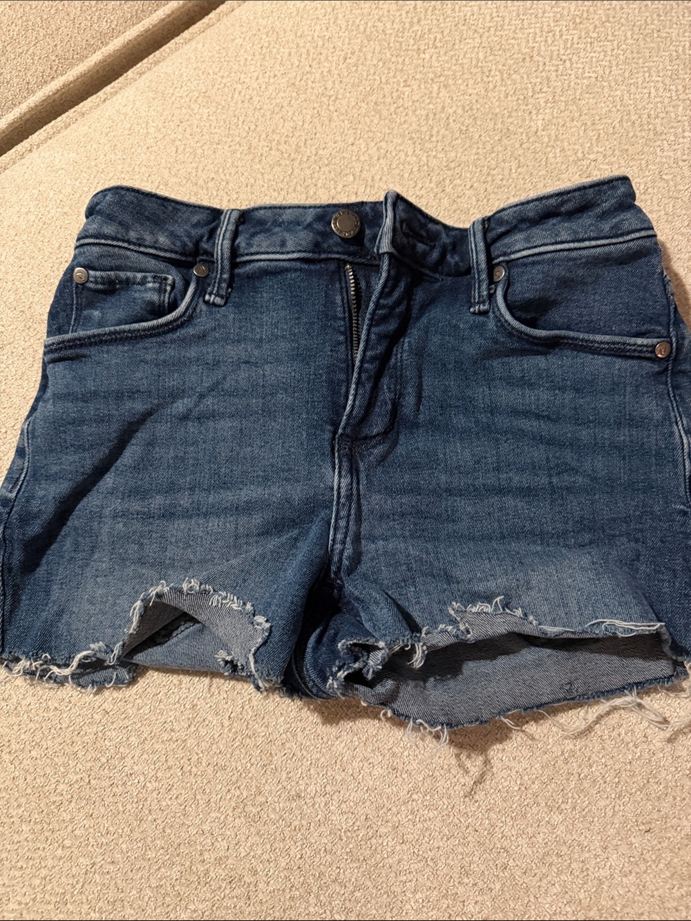 Dark Blue Distressed Denim Jean Shorts - Women's Cutoff Style